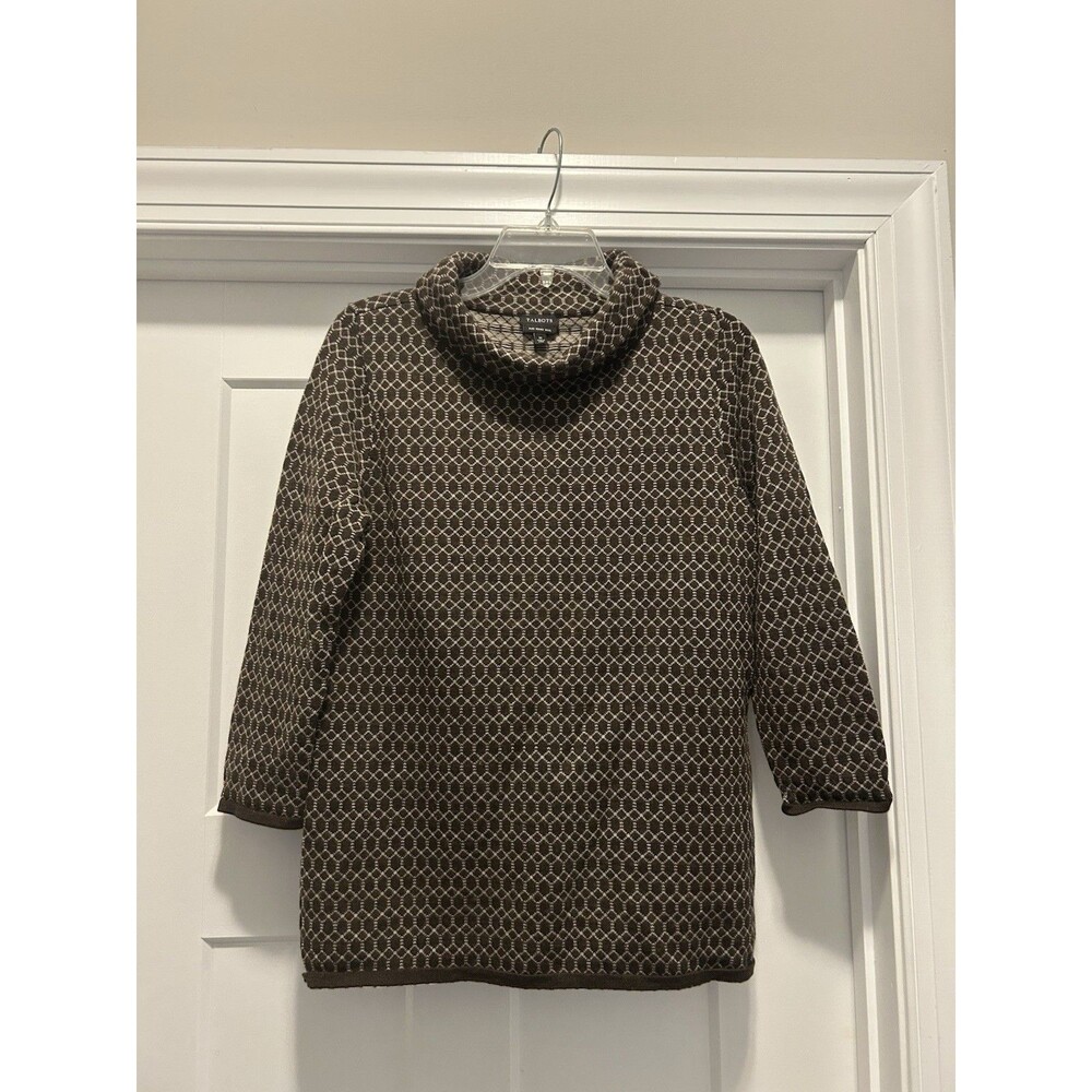 Talbots Sweater Women Medium Pure Merino Wool Turtleneck Geometric Pullover Knit